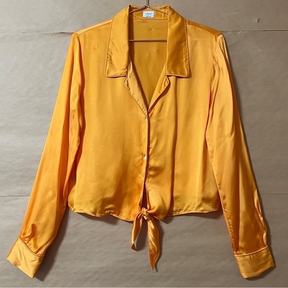 Aritzia | Wilfred Tie-Front Blouse Satin Button Front Top Marigold Size S - Picture 1 of 14